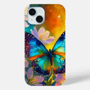 Coque Pour iPhone 15 Fantaisie de Cerisier en Fleur Papillon au Lever d
