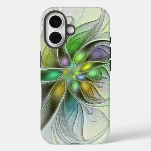 Coques iPhone 16 Fantaisie florale colorée abstraite moderne fracta