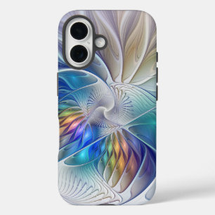 Coques iPhone 16 Fantaisie florale, fleur fractale abstraite coloré