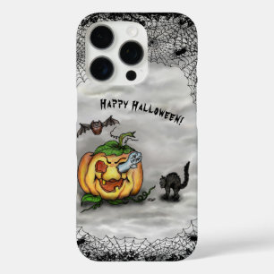 Coques iPhone 16 Pro Fantôme, Chat, Chat et Citrouille, Bonne Halloween