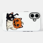 Coques Case-Mate iPhone Fantôme et chat noir portant des masques Halloween (Verso (horizontal))