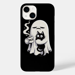 Coque Pour iPhone 14 Fantôme Grincheux Chat Noir Meh Café Humeur du Mat