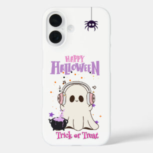 Coques iPhone 16 Fantôme mignon avec casque Halloween iPhone 16