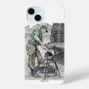 Coque iPhone 15 Mini Farrier Blacksmith en utilisant Anvil