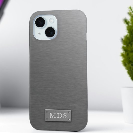 Coques Case-Mate iPhone Faux Argent Monogramme Titane Gris Métal brossé