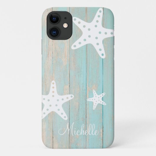 Coques Case-Mate iPhone Faux Beach en bois Starfish personnalisé (Dos)