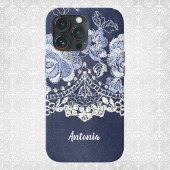 Coques Case-Mate iPhone Faux Blue Velvet et broderie en dentelle simulée