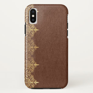 Case-Mate iPhone Case Faux Brown Vintage Cuir Gold Frontière Florale