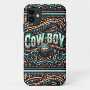 Case-Mate iPhone Case Faux Cuir à outils Turquoise Brown Cowboy