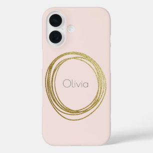 Coques iPhone 16 Faux Gold Abstrait Circle Design avec nom