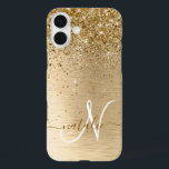 Coques iPhone 16 Plus Faux Gold brossé Parties scintillant en métal Nom<br><div class="desc">Personnalisez facilement ce design branché de boîtier de téléphone chic avec une jolie parties scintillant dorée brillante sur un arrière - plan métallique brossé en or.</div>