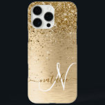 Coques iPhone 16 Pro Max Faux Gold brossé Parties scintillant métallique Im<br><div class="desc">Personnalisez facilement ce design branché de boîtier de téléphone chic avec une jolie parties scintillant dorée brillante sur un arrière - plan métallique brossé en or.</div>