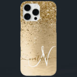 Coques iPhone 16 Pro Max Faux Gold brossé Parties scintillant métallique Im<br><div class="desc">Personnalisez facilement ce design branché de boîtier de téléphone chic avec une jolie parties scintillant dorée brillante sur un arrière - plan métallique brossé en or.</div>