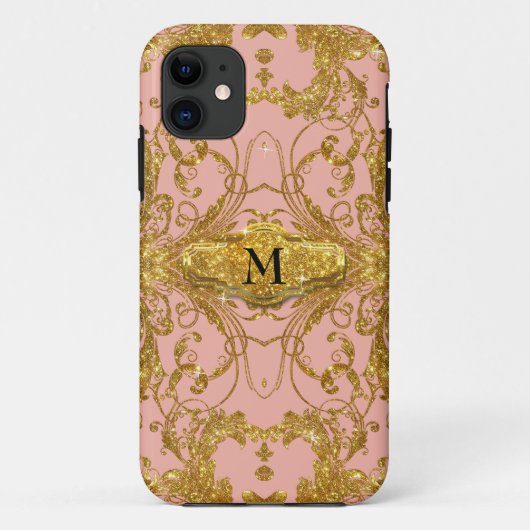 Coques Case-Mate iPhone Faux Gold Parties scintillant Art Nouveau Scroll S (Dos)
