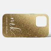 Coques Case-Mate iPhone Faux Gold Parties scintillant Nom et Monogramme (Verso (horizontal))