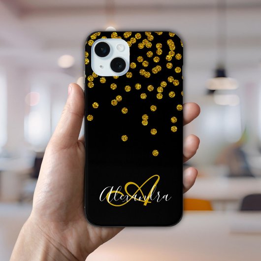 Coques Case-Mate iPhone Faux Monogramme Script Pailleté Or Glam