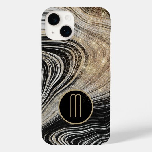 Coques Case-Mate iPhone Faux noir et or Agate Star Shine Monogramme (Verso)