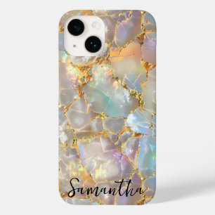 Coque Pour iPhone 14 Faux Opal Gemstone Mineral Gold Pierre Moderne