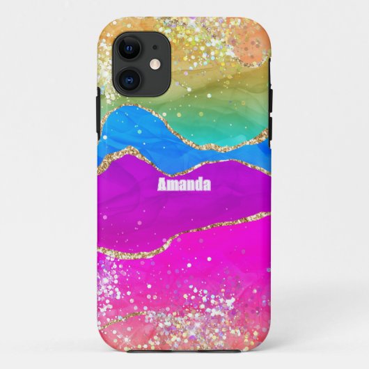 Coques Case-Mate iPhone Faux Paillettes Agate Arc-en-Ciel (Dos)
