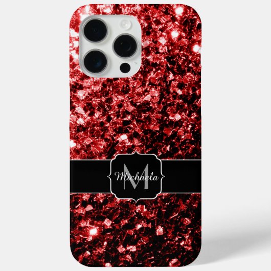 Coques Case-Mate iPhone Faux paillettes rouges foncés scintillent Monogram (Verso)
