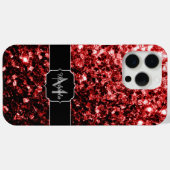Coques Case-Mate iPhone Faux paillettes rouges foncés scintillent Monogram (Verso (horizontal))