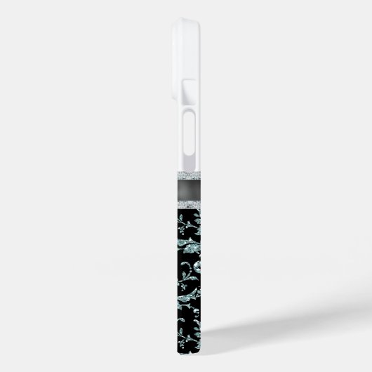 Coques Case-Mate iPhone Faux Parties scintillant Aqua Damask Monogramme (Verso / Gauche)