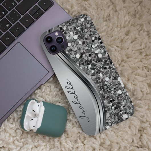 Coques Case-Mate iPhone Faux Parties scintillant en argent Glam Bling Méta