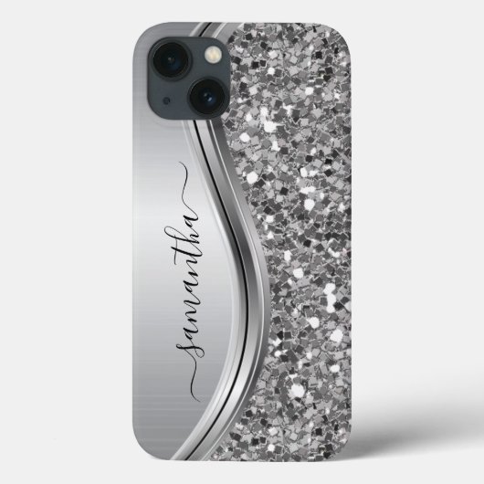 Coques Case-Mate iPhone Faux Parties scintillant en argent Glam Bling Méta (Verso)