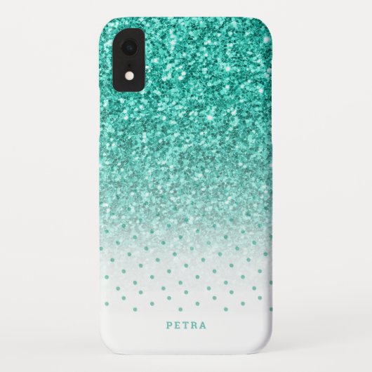 Coques Case-Mate iPhone Faux parties scintillant turquoise ombre design mo (Dos)