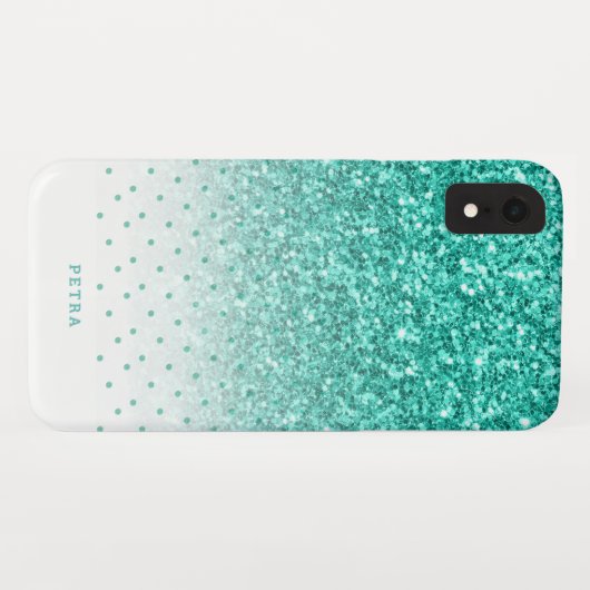Coques Case-Mate iPhone Faux parties scintillant turquoise ombre design mo (Dos (Horizontal))