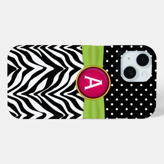 Coques Case-Mate iPhone Faux Ribbon Jewel Zebra Dot Motif Monogramme (Verso (horizontal))