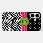 Coques Case-Mate iPhone Faux Ribbon Jewel Zebra Dot Motif Monogramme (Verso (horizontal))