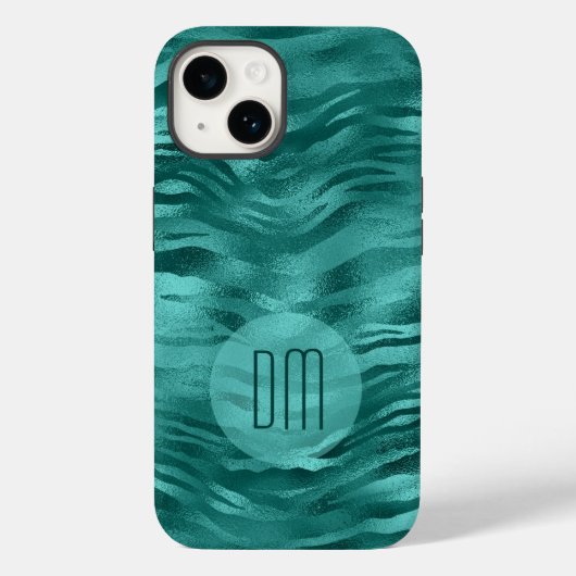 Coques Case-Mate iPhone Faux Turquoise Foil Stripe Waves Monogramme (Verso)