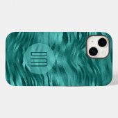 Coques Case-Mate iPhone Faux Turquoise Foil Stripe Waves Monogramme (Verso (horizontal))