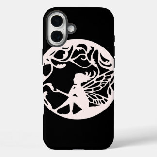Coques iPhone 16 Plus Fée blanche sur Arrière - plan noir