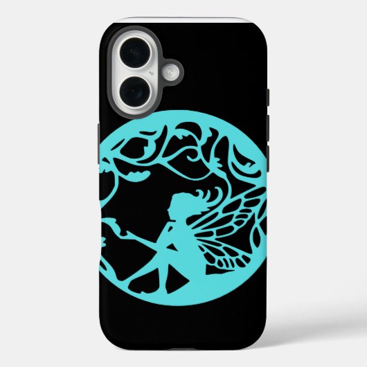 Coques Case-Mate iPhone Fée Cyan sur Fond Noir  (Verso)