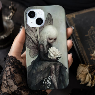 Coque Pour iPhone 15 Fée gothique et rose blanche Fantastique sombre