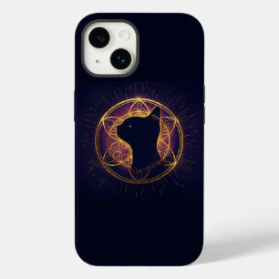 Coque Pour iPhone 14 Félin Mystique au Sein du Cercle Sacré