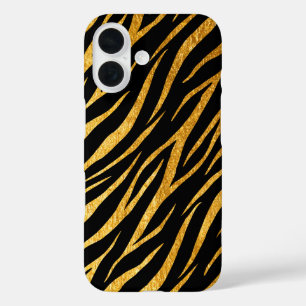 Coques iPhone 16 Feminine Chic Luxe Black Gold Classy Zebra Print