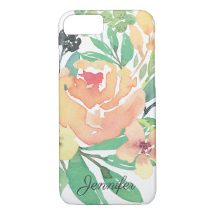 Coques Pour iPhone Feminine rose aquarelle pivoine feuilles personnal