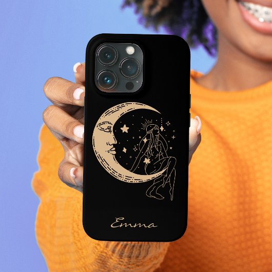 Coques Case-Mate iPhone Femme céleste lune & étoiles, boho, or élégant