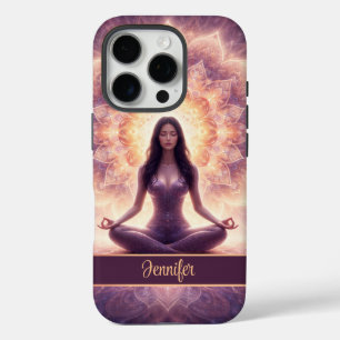 Coques iPhone 16 Pro Femme de méditation mandala lumineuse Nom personna