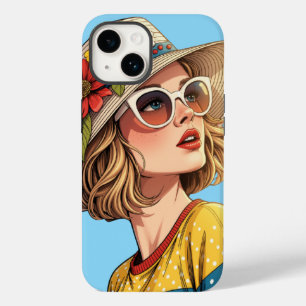 Coque Pour iPhone 14 Femme d'été d'art pop rétro avec des lunettes de s