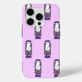 Coque iPhone 15 Pro Femme "Éffrayant Babe" Halloween Ghost Retro Purpl