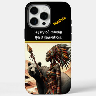 Coques iPhone 16 Pro Max Femme guerrière avec ours à l'aube