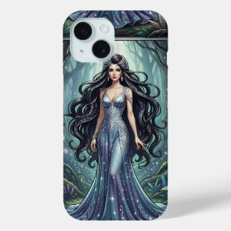 Coque Pour iPhone 15 Femme majestueuse avec une robe argentée