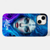 Coques Case-Mate iPhone Femme mystérieuse émergeant de flammes bleues et v (Verso (horizontal))