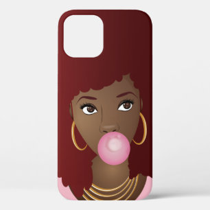 Case-Mate iPhone Case Femme noire, Afro rouge, Bubblegum rose