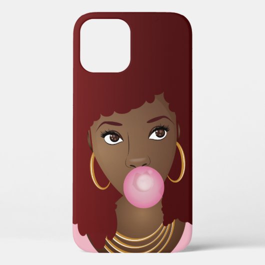 Coques Case-Mate iPhone Femme noire, Afro rouge, Bubblegum rose (Verso)
