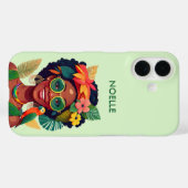 Coques Case-Mate iPhone Femme noire, fleurs tropicales et perroquet (Verso (horizontal))
